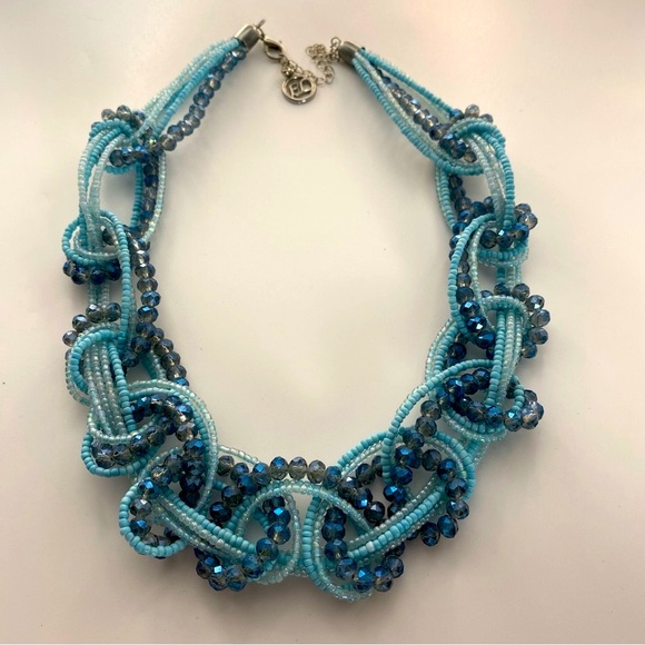 Erica Lyons Jewelry - Erica Lyons Blue Beaded Necklace Aqua Silver Turquoise Multi Strand Knotted